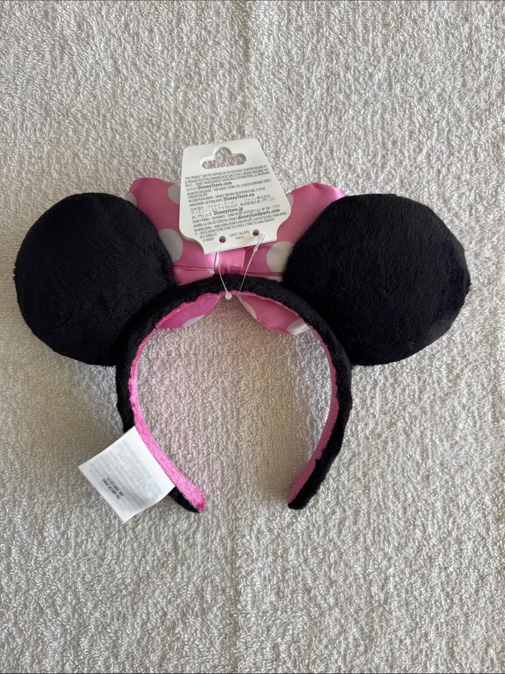 Disney Black & Pink Minnie Ear Headband with White Polka Dot Bow